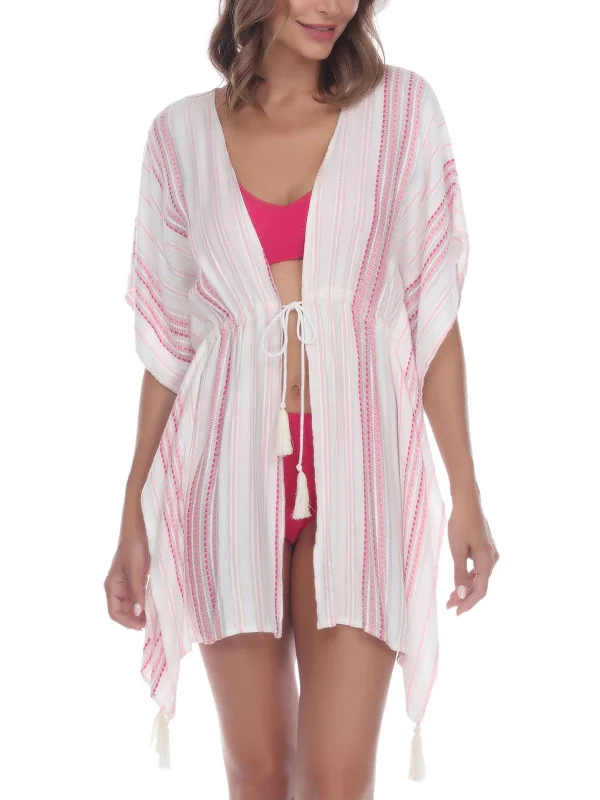 Modern Women's Apparel Womens Tie Front Kimono Cover-Up