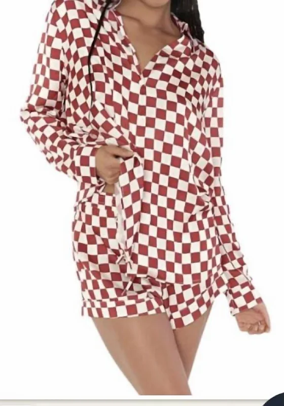 Charming Women's Holiday Apparel Checkered Early Riser Pj Red Checker