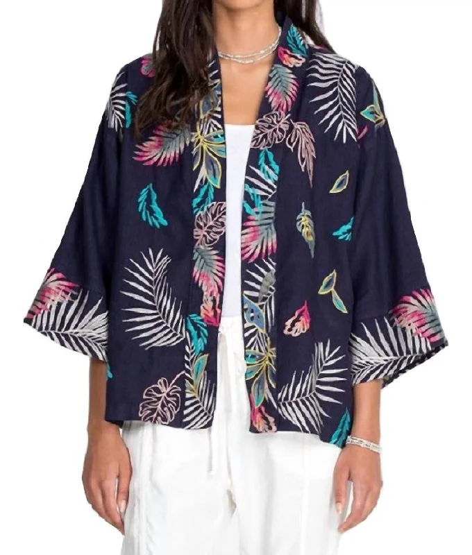 Women's Athleisure Apparel Kaluhi Linen Cropped Kimono In Deep Navy