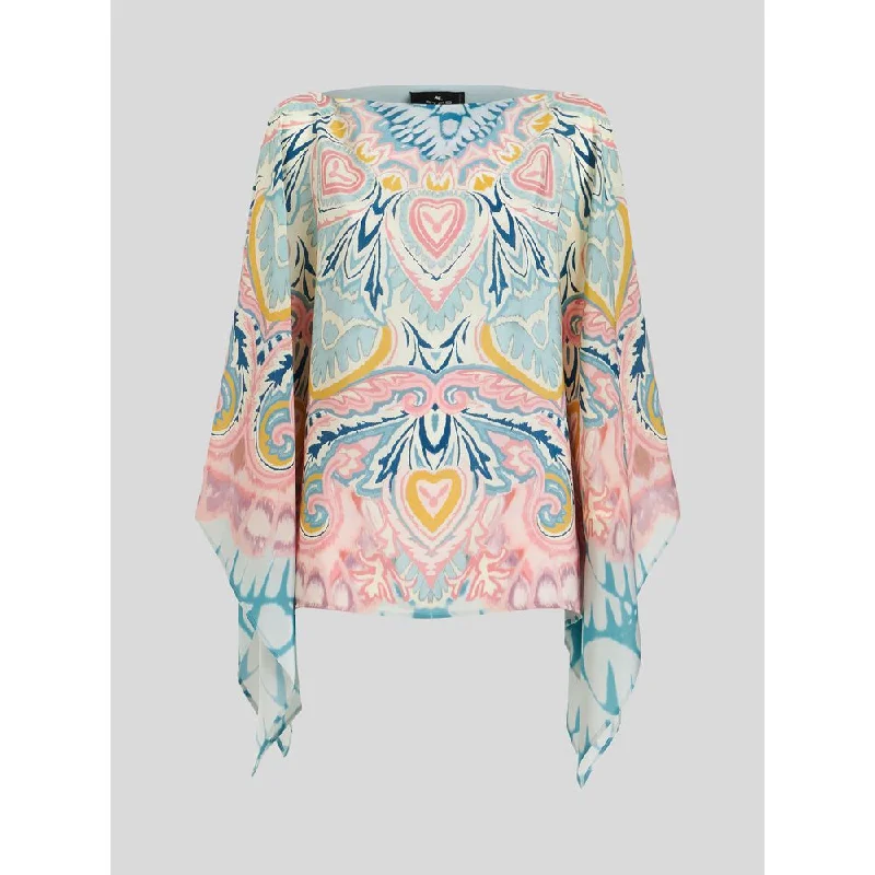 Formal Garments For Women Poncho With Paisley Sunburst Print