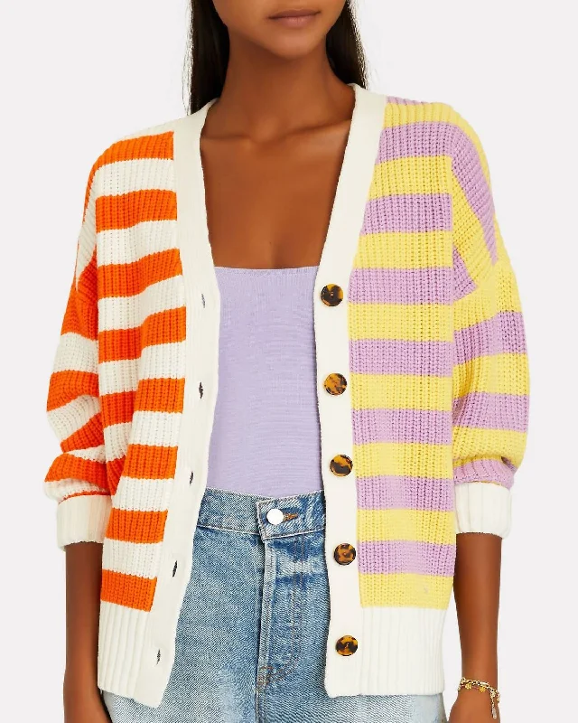 Women's Relaxed Clothes Two-Tone Stripe Cardigan In White Stripe