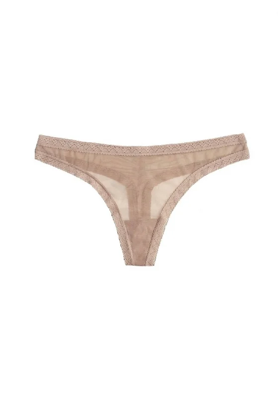 High-Fashion Women's Clothing Women's Mesh Lace Trim Thong Panty In Malt