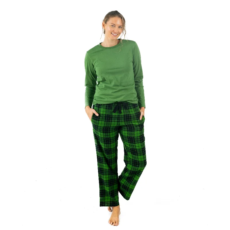 Chic Women's Attire Christmas Womens Cotton Top Flannel Pant Pajamas Plaid