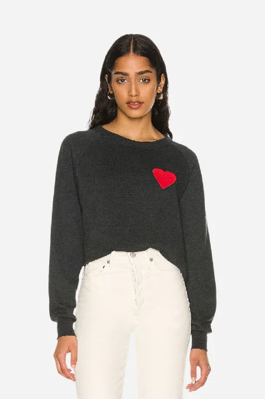 Women's Casual Attire Aviator Nation Heart Stitch Crew Sweatshirt Charcoal