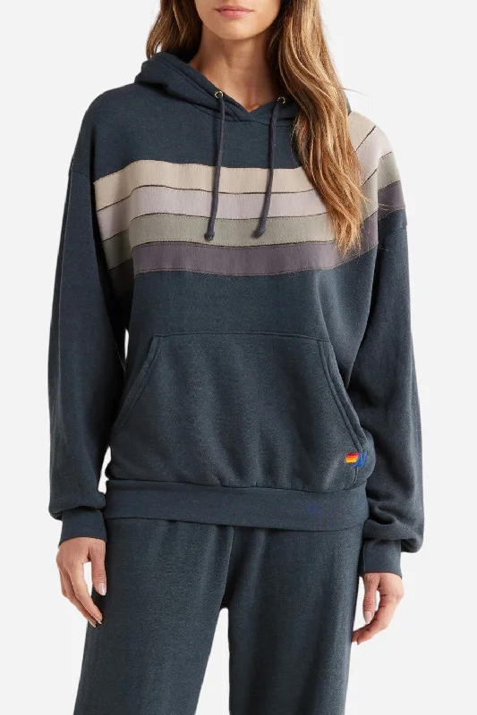 Women's Active Garments For Workouts Aviator Nation Wave Stripe 4 Hoodie in Charcoal