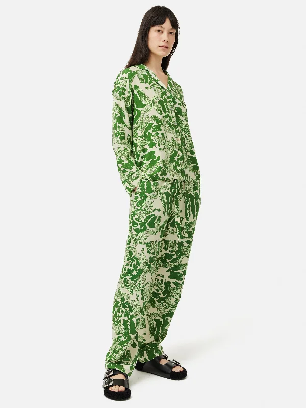 Women's Elegant Outfit Ink Wave Modal Pyjama | Green