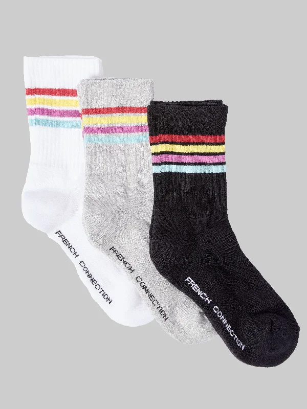 Women's Athletic Outfit 3 Pack French Connection 4 Stripe Crew Socks