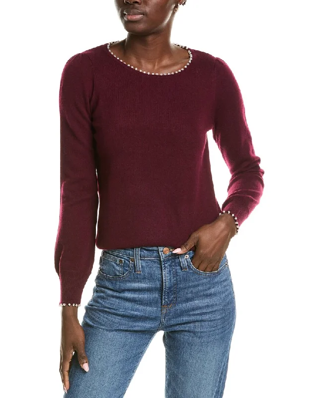 Women's Plus-Size Apparel sofiacashmere Embellished Trim Cashmere Sweater