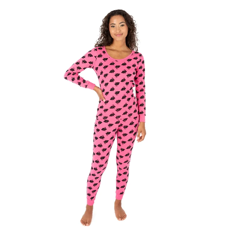 Women's Comfortable Apparel Womens Two Piece Cotton Pajamas Bunny Pink