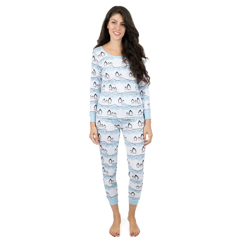 Women's Trendy Apparel Christmas Womens Two Piece Cotton Pajamas Penguin