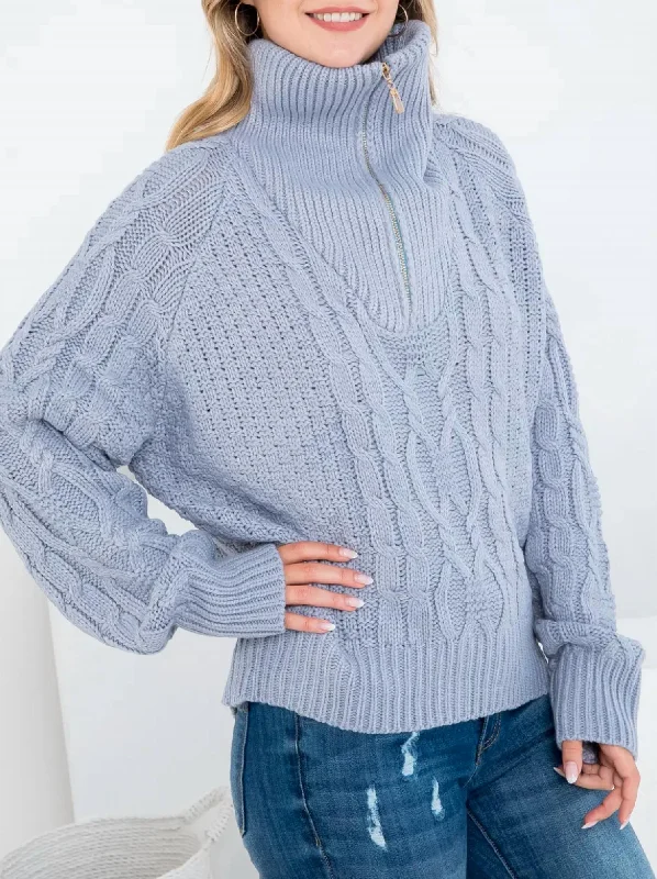 Women's Clothes For Outdoor Events Oversized Cable-Knit Half-Zip Sweater In Slate Grey