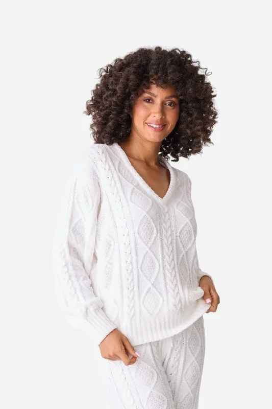 Women's Urban Clothing PJ Salvage Long Sleeve Cable Crew Top Ivory