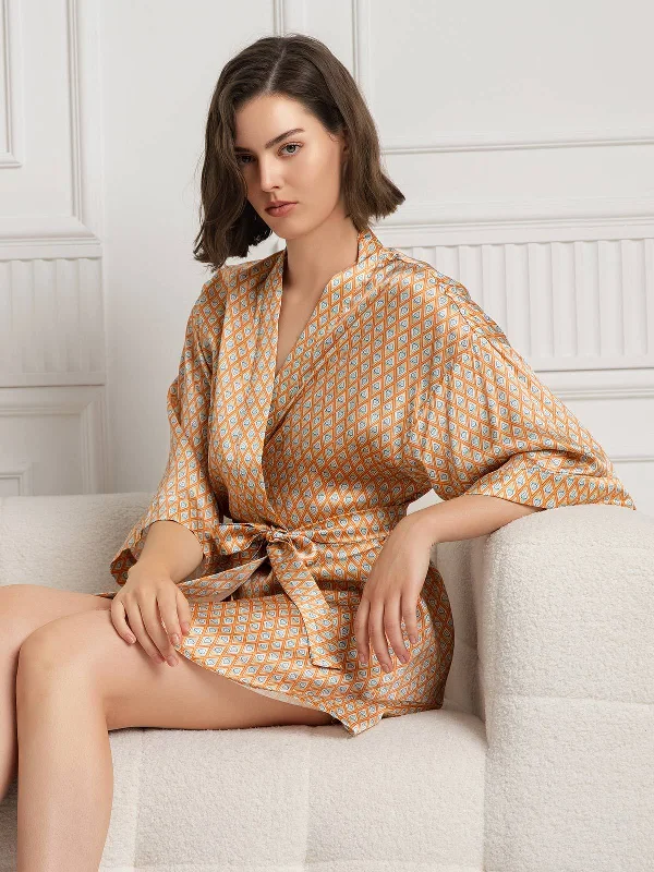 Women's Party Outfit Pure Silk Printed 3/4 Sleeve Women's Dressing Gown (With belt)