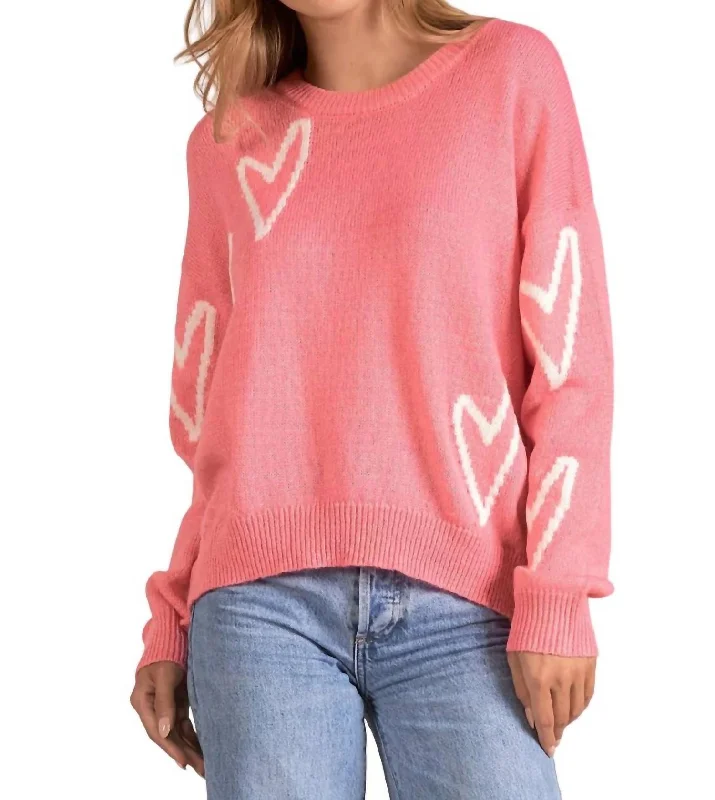 Women's Professional Outfit Heart Crewneck Top In Rose