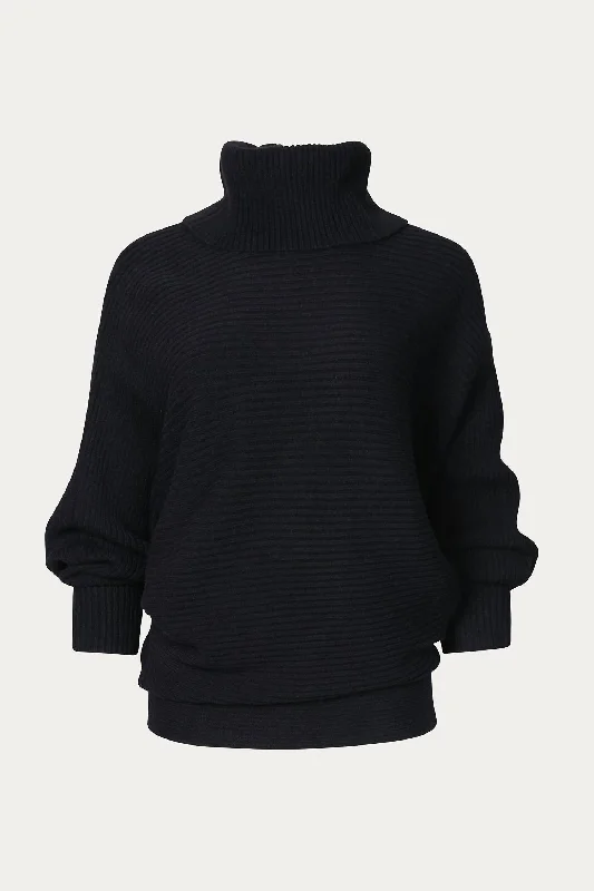 Women's Sporty Chic Clothes Oversized Ribbed-Knit Turtleneck Sweater In Black