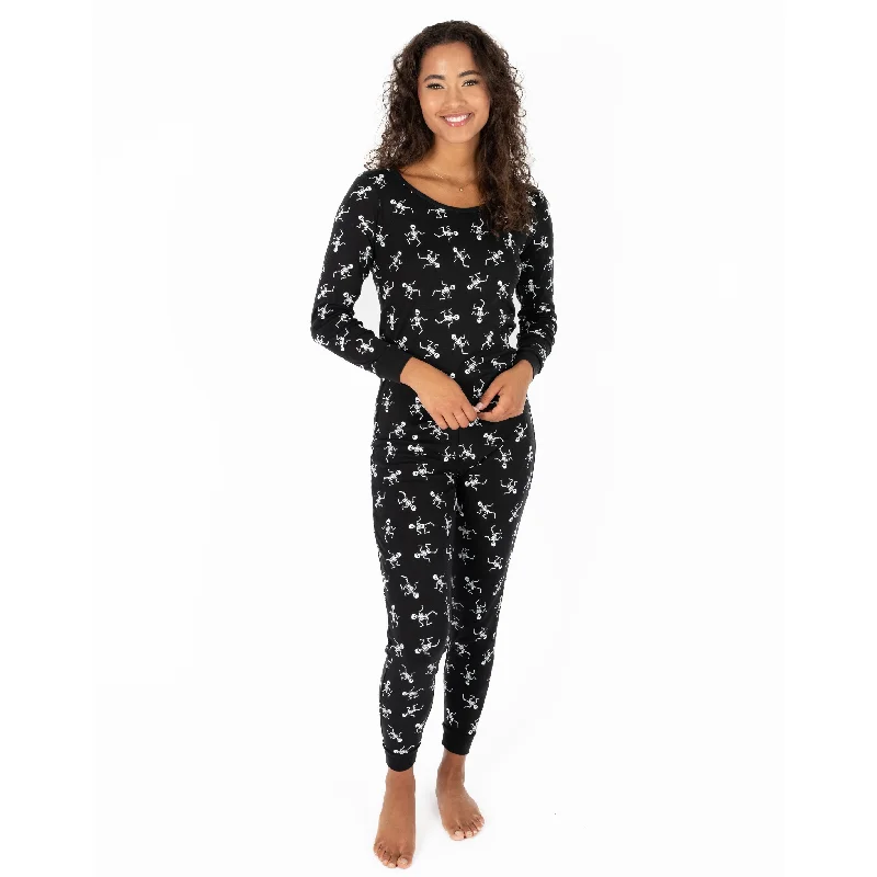 Stylish Women's Apparel Womens Two Piece Cotton Pajamas Skeleton Black