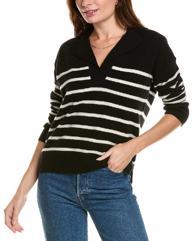 Women's Clothing Apparel Design History Striped Notched Collar Cashmere Sweater