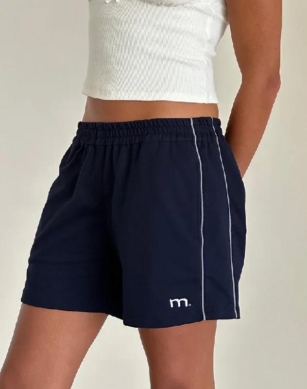 Women's Trendy Clothes Thera Short in Navy with White Piping with M Emb