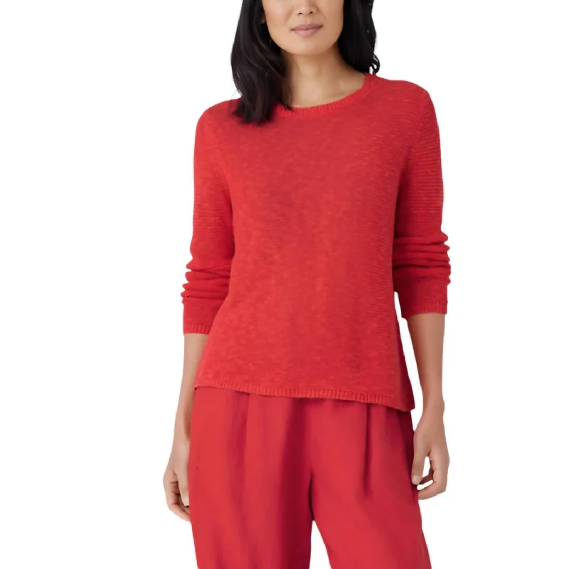 Comfortable Women's Attire Crew Neck Cotton Sweater In Flame