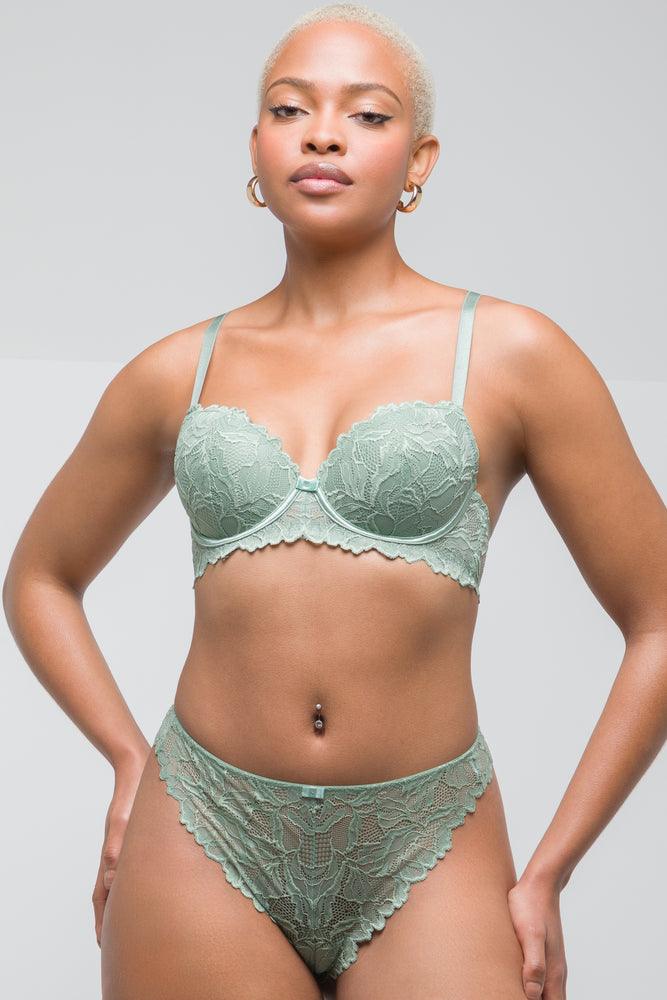 Women's Evening Garments 2 Pack Lace Balconette Bras Green & Grey