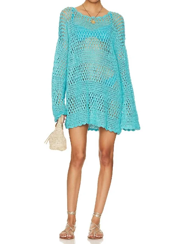 Women's Trendy Outfit Paula Pullover In Turquoise Crochet