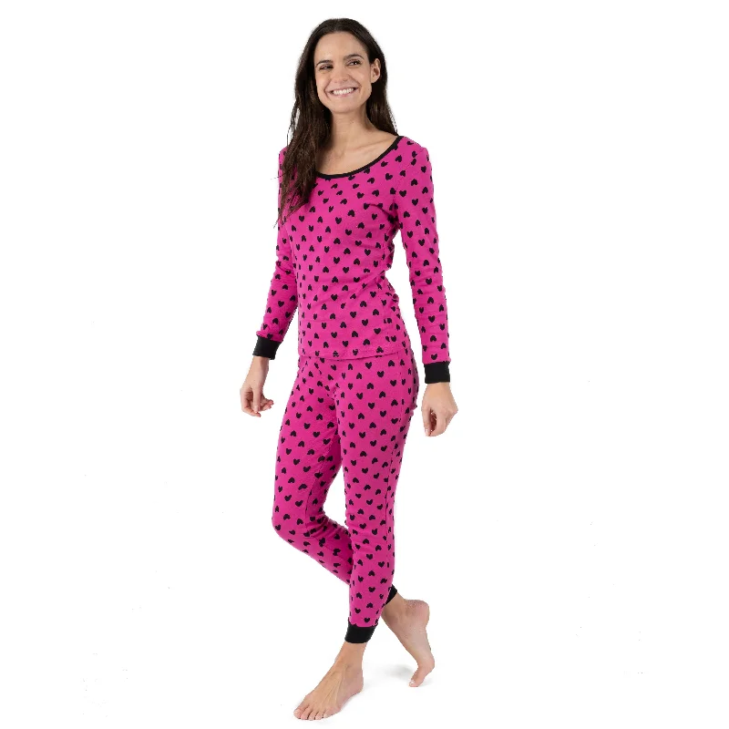 Women's Active Clothing Womens Two Piece Cotton Pajamas Hearts Black