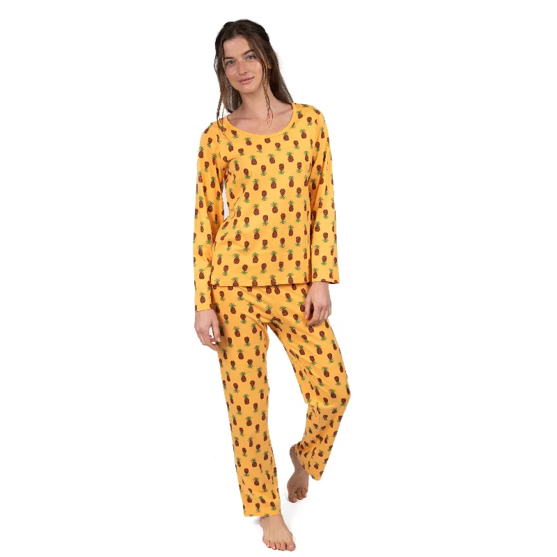 Women's Vacation Attire Womens Two Piece Cotton Loose Fit Pajamas Pineapple