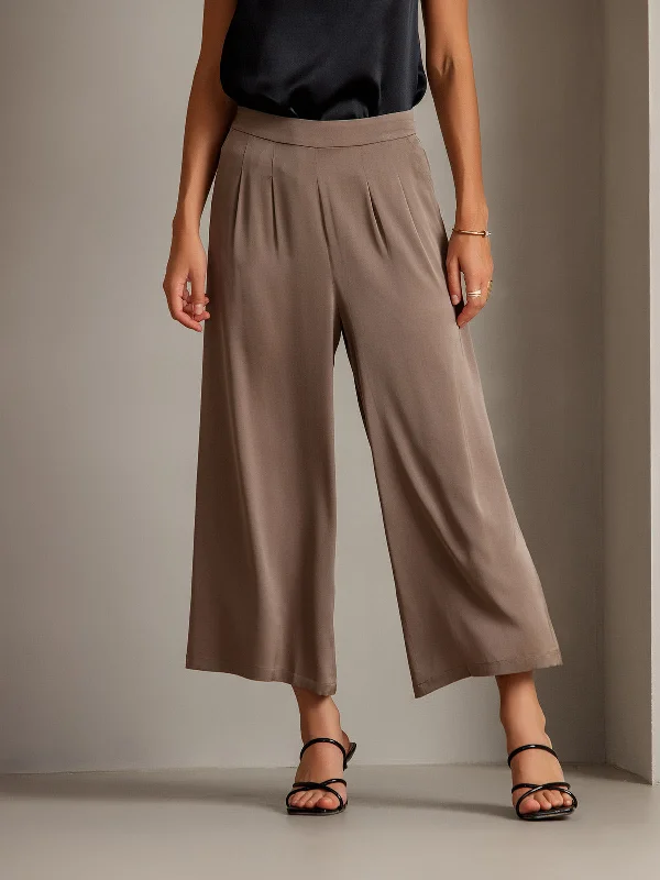 Women's Seasonal Apparel 19Momme Silk Solid Color Casual Smooth Wide Leg Pants