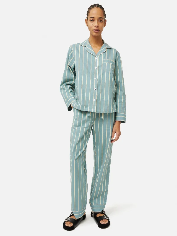 Women's High-Fashion Attire Brushed Twill Stripe Pyjamas | Blue