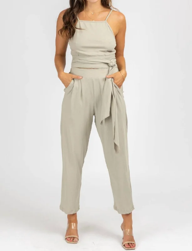 Women's Workout Garments Wrap Top + Pleated Pant Set In Mushroom