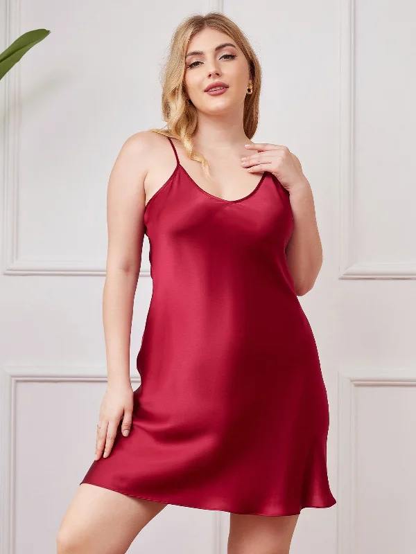 Comfortable Women's Attire Plus Size Pure Silk Sexy Chemise Slip Nightgown