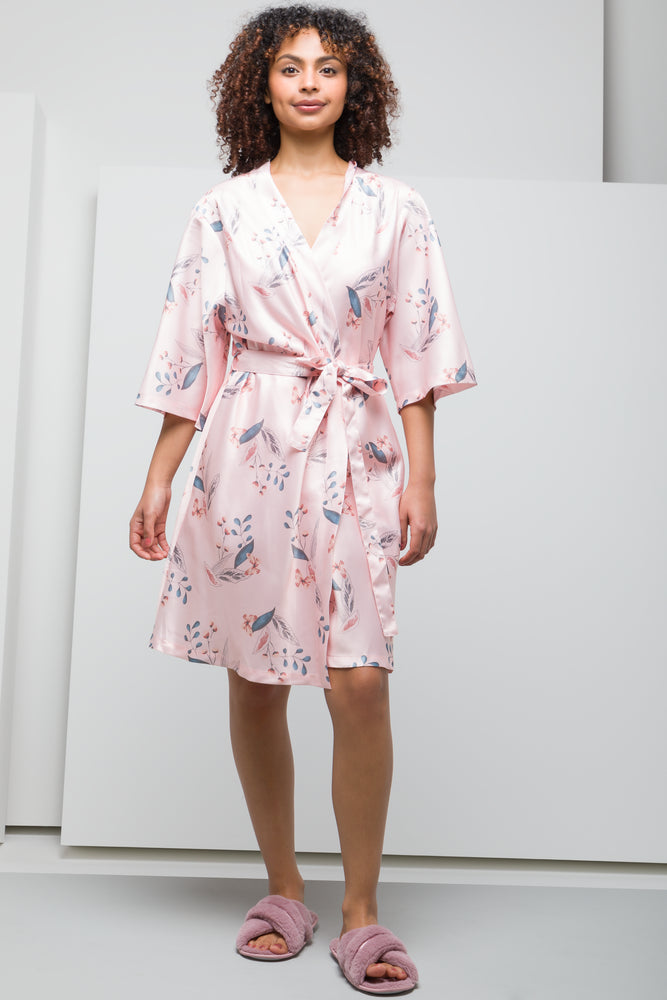 Casual Outfit For Women Satin Kimono Sleeve Summer Gown Pink