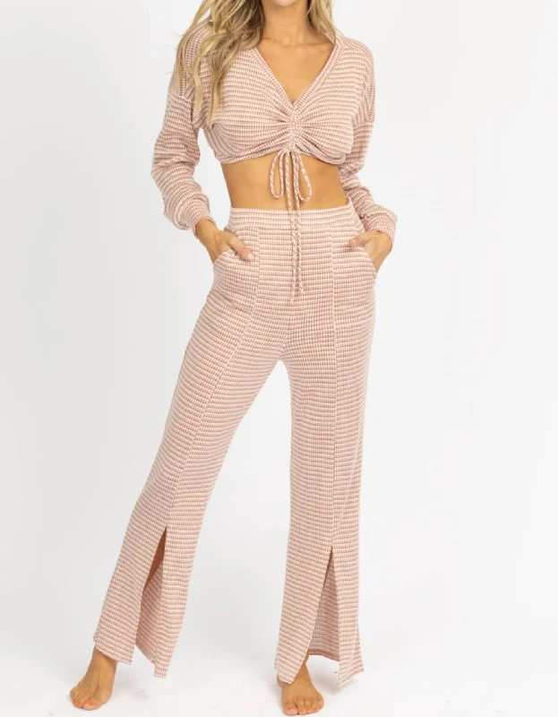 Women's Elegant Apparel Tie Crop + Front Slit Pant Set In Terracotta