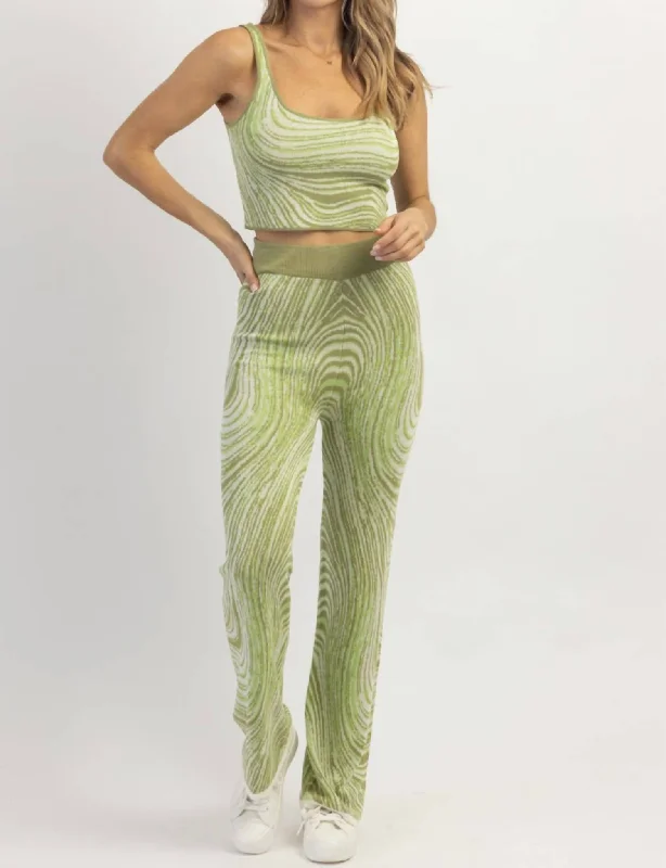 Women's Seasonal Attire Abstract Print Knit Pant Set In Green