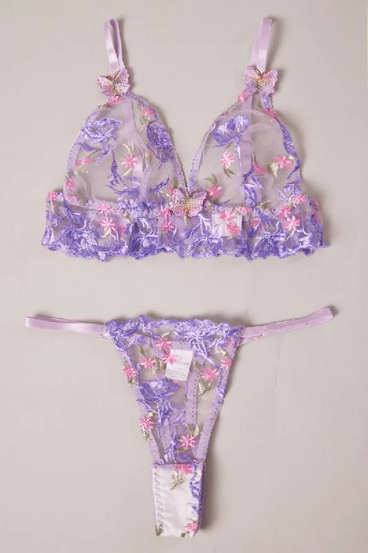 Classic Clothes For Women Purple Embroidery Lingerie Set