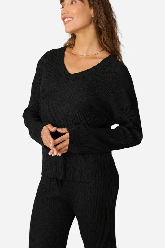 Women's Seasonal Wardrobe Clothing PJ Salvage Jet Set Luxe Ribbed Long Sleeve Top in Black