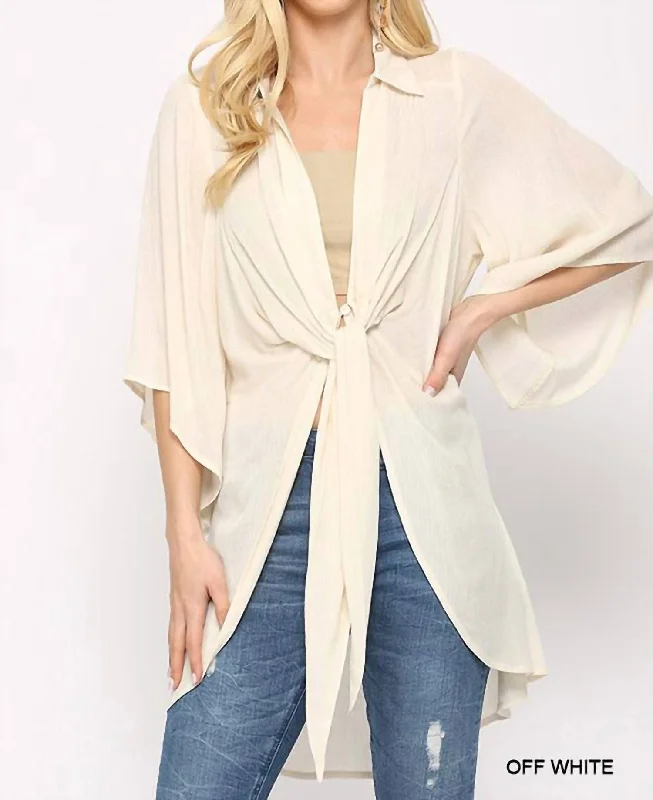 Women's Casual Wear Clothing Tie Front Cardigan In Off-White