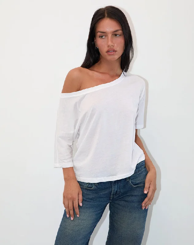 Women's Vintage Clothes Daman Off Shoulder Basic Jersey Top in White