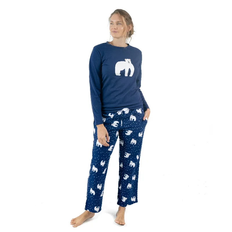 Women's Holiday Apparel Christmas Womens Cotton Top Flannel Pant Pajamas Polar Bear