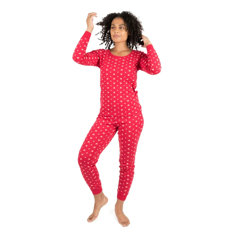 Women's Office Clothing Womens Two Piece Cotton Pajamas Hearts Pink