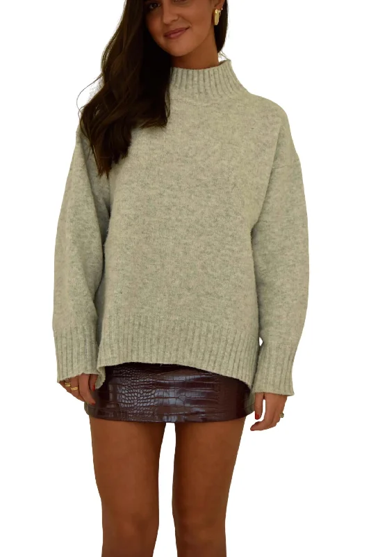 Women's Party Outfit Mock Neck Sweater In Heather Grey