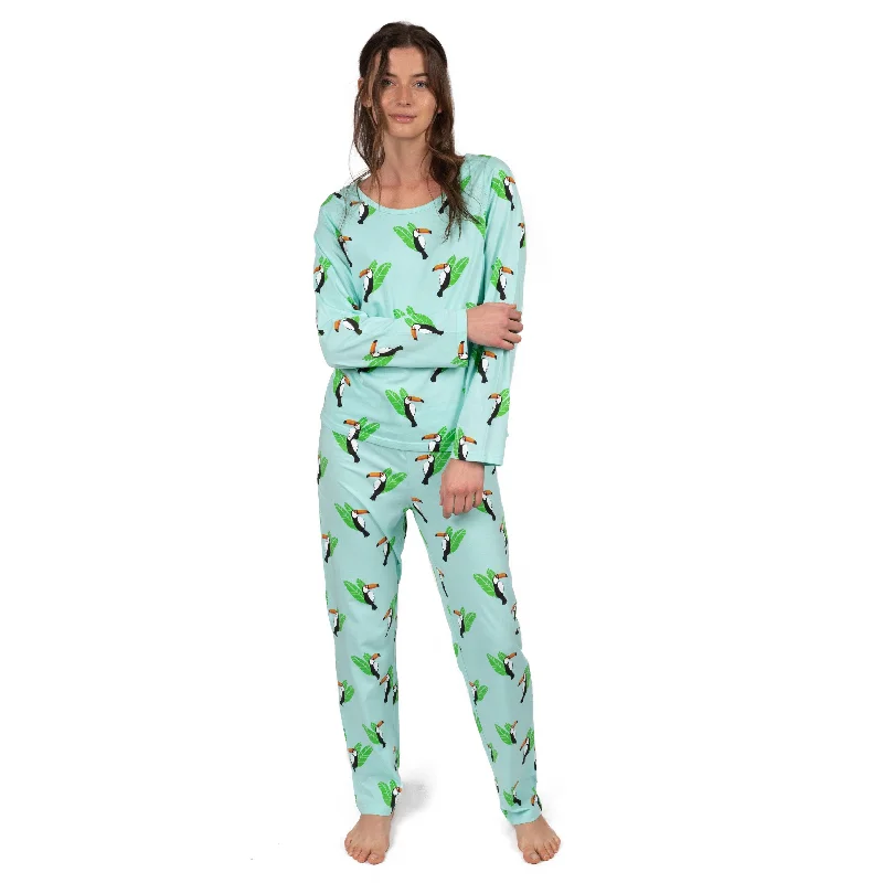 Women's Vacation Outfit Set Womens Two Piece Cotton Loose Fit Pajamas Toucan Bird