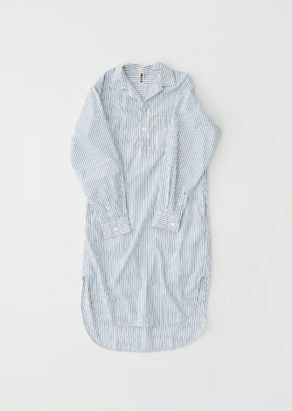 Women's Trendy Attire Cotton Poplin Night Shirt — Placid Blue Stripes