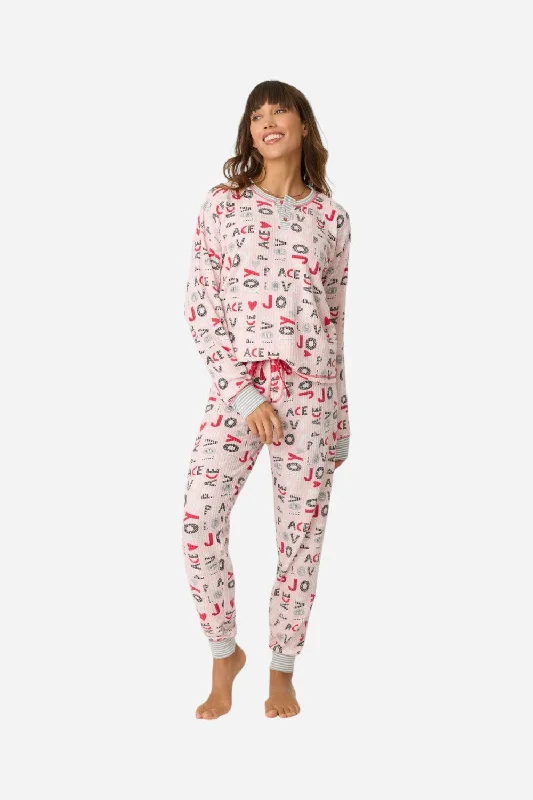 Comfortable Lounge Clothing PJ Salvage Peace & Joy Waffle Thermal Ski Jammie Set