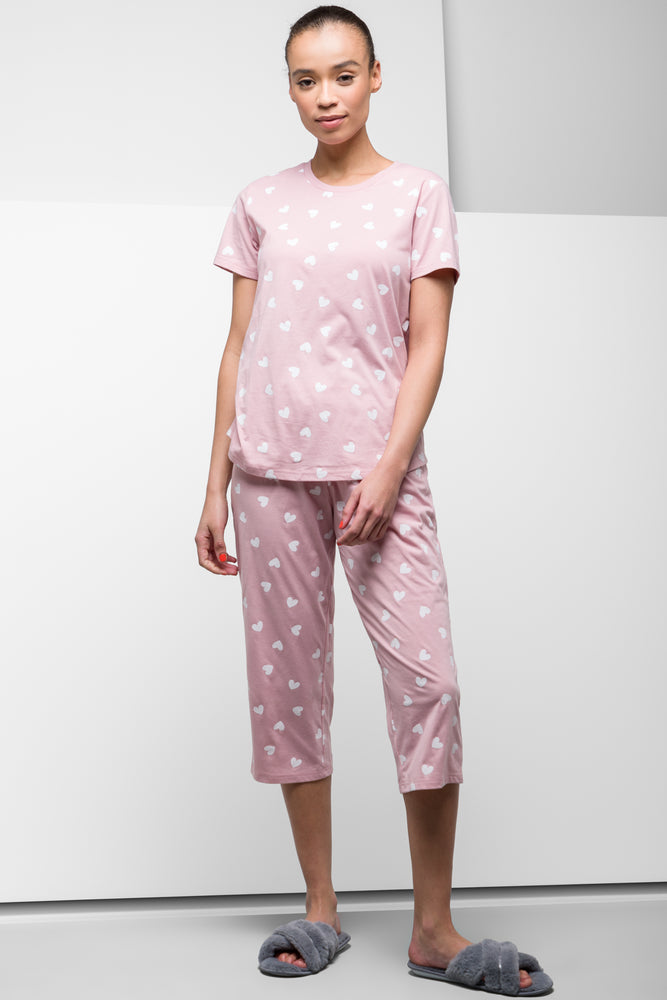 Charming Everyday Clothing For Women Heart Capri Pyjamas Pink