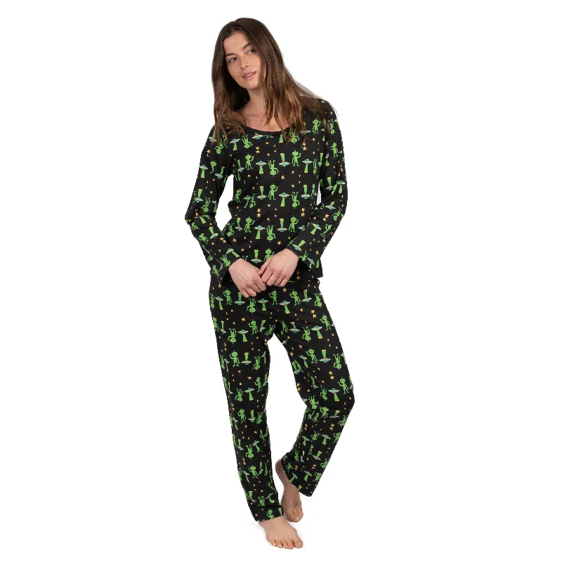 Women's Classic Attire Womens Two Piece Cotton Loose Fit Pajamas Alien