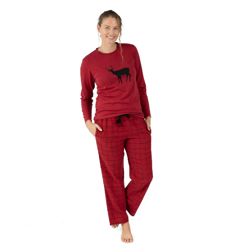 Casual Garments For Women Christmas Womens Cotton Top Flannel Pant Pajamas Reindeer