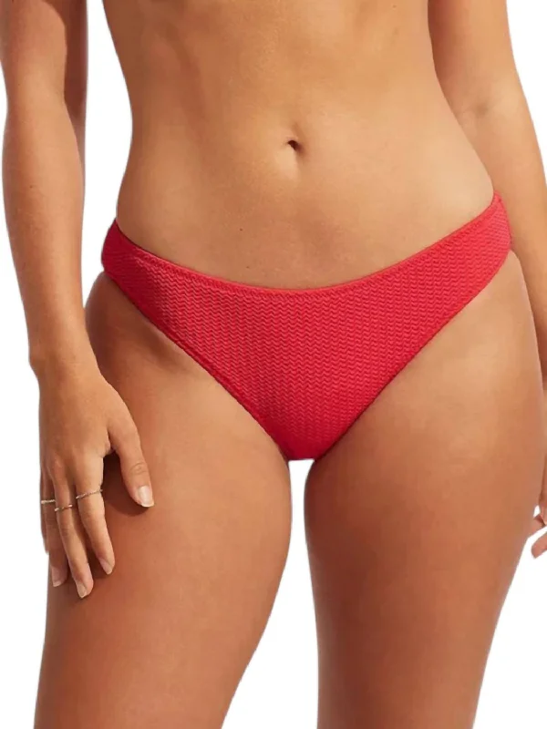 Women's Party Outfit Pucker Hipster Swim Bikini Bottom In Chilli