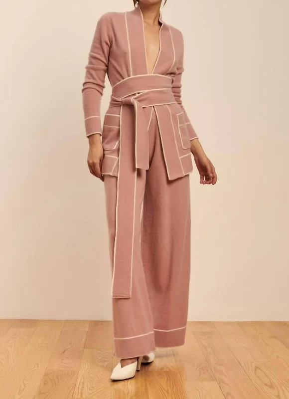 Stylish Clothes For Women Diableret Belted Cashmere Cardigan In Dusty Pink/cream