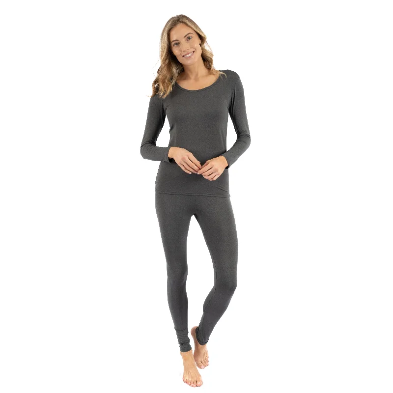 Women's Workout Garments Womens Two Piece Neutral Solid Thermal Pajamas